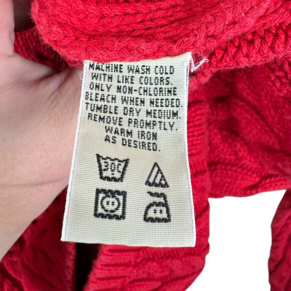Eddie Bauer 100% Cotton Red Crew Neck Cable Knit Pullover Sweater Womens Size XL - Picture 5 of 5